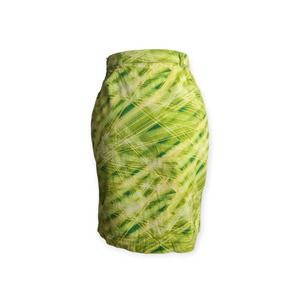 ESCADA Sz 34 lime pencil skirt neon green yellow rave Y2K 90's cotton high waist